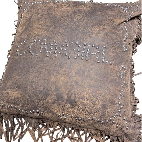 Western Faux Leather Suede Like Studded Pillows 18x18" - Picture 11 of 14